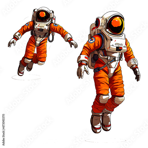 Set of astronaut in a space suit isolated on white or transparent background, various poses, png (ID: 673043370)
