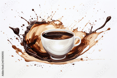 Photo of a realistic still life painting of a coffee cup on a delicate saucer