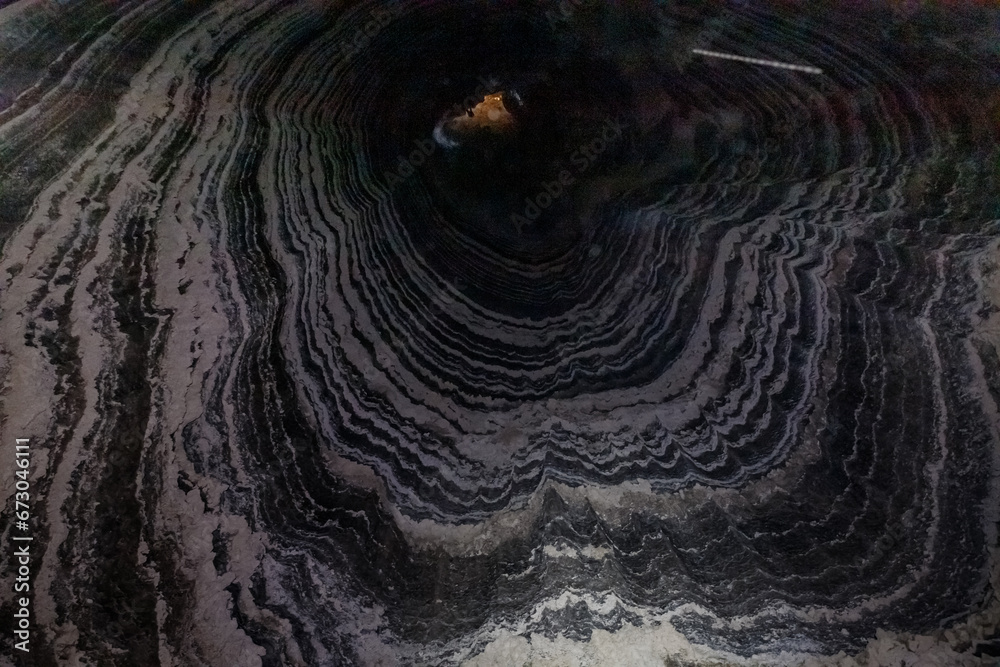 The colorful  splendor of colorful stripes on the walls of the Kolonel salt cave in Mount Sodom in southern Israel