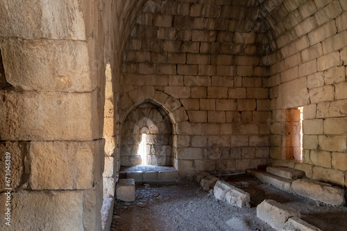 Inner  room with few loopholes in tower of the medieval fortress of Nimrod - Qalaat al-Subeiba located near the border with Syria and Lebanon in the Golan Heights, in northern Israel photo