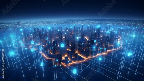 Smart city abstract dot point connect with gradient line big data connection technology concept .