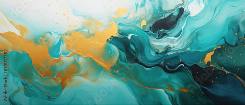Abstract Teal and Gold Marbled Wave