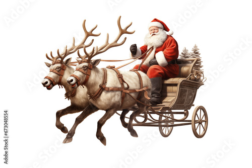  Santa Claus Riding Cart with Two Reindeer - Christmas Gift Delivery
