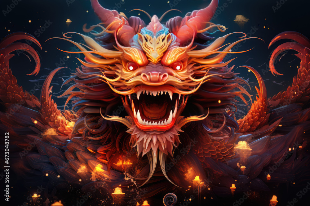 Happy chinese new year 2024 , the glowing dragon zodiac