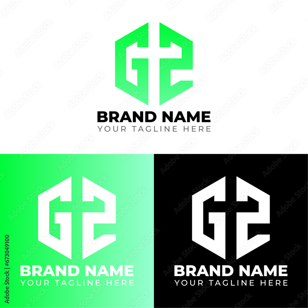 Obraz premium G Z Double Letters Polygon Logo, Two letters G Z logo design, Minimalist creative vector logo design template