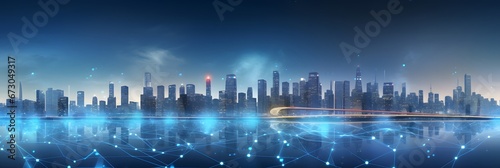 Wireless network and Connection technology concept.Modern city with wireless network connection and city scape concept