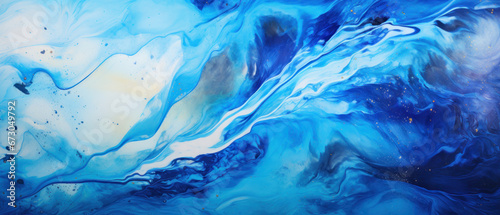 Abstract Marbled Acrylic Paint Ink Wave: Royal Blue and Silver