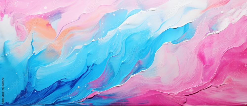 Abstract Marbled Acrylic Paint Ink Wave in Fuchsia and Sky Blue