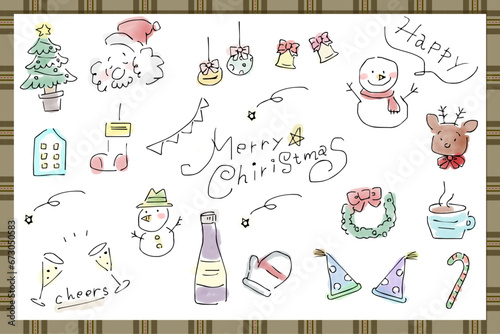 手書き風水彩クリスマス素材