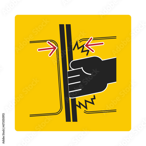 Printable Label design sticker danger sign of hand pinched on elevator, train, bus door