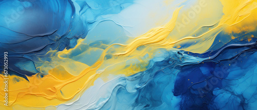 Abstract Marbled Acrylic Paint Ink Wave - Sapphire and Daff