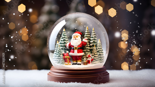 Glass snow globe inside santa christmas tree winter background copy space © Red Rubah