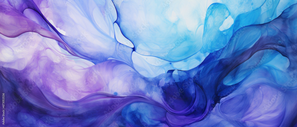 Abstract Marbled Acrylic Paint Ink Wave in Indigo and Violet