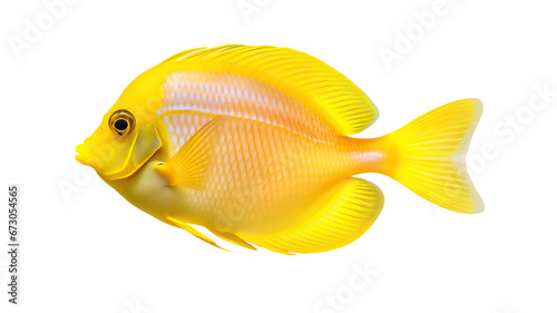 yellow tang fish isolated on transparent background cutout