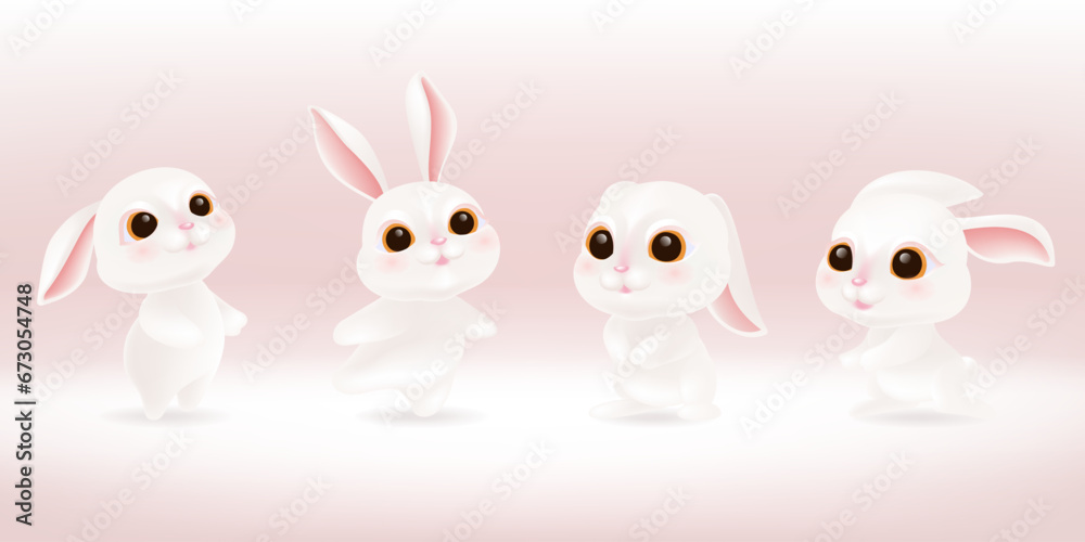 Vector hand painted cute cartoon rabbit collection