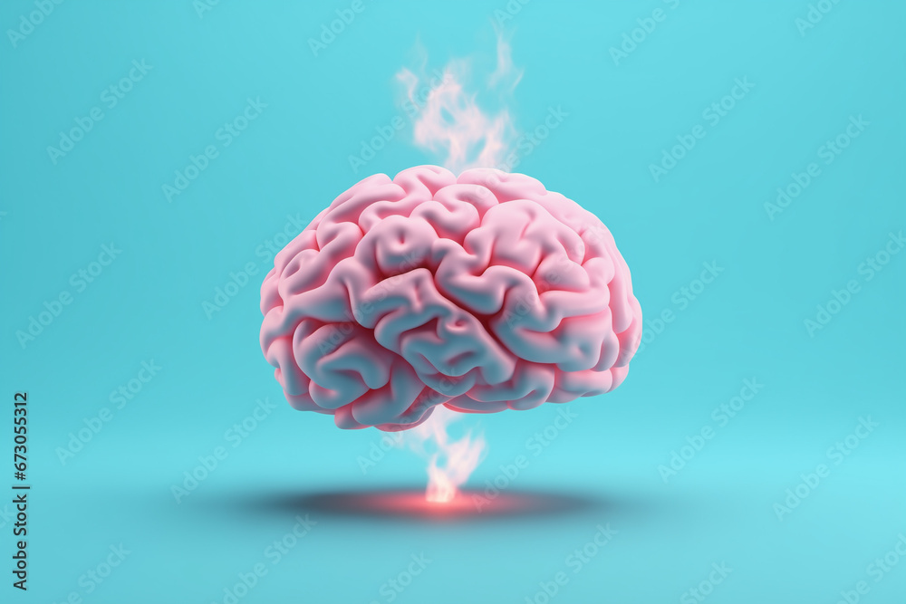 3D human brain in smoke. Concept of burnout, tired or stress. 3D human brain in smoke. Concept of burnout, tired or stress.