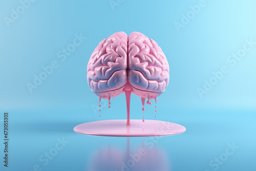 3D human brain is liquid and melts. Concept of burnout, tired or stress. photo