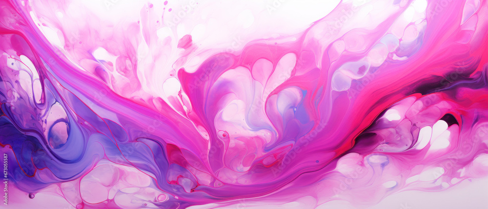 Abstract Marbled Acrylic Paint Ink Wave: Magenta and Ice