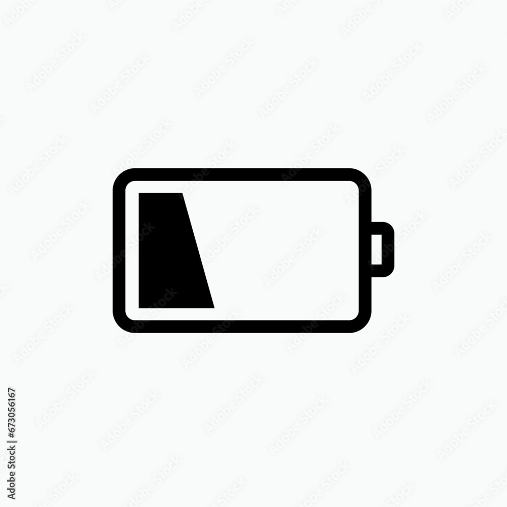 Low Battery Icon. Minimum Level Power, Less Energy Symbol - Vector. Low Battery Icon. Minimum Level Power, Less Energy Symbol - Vector.