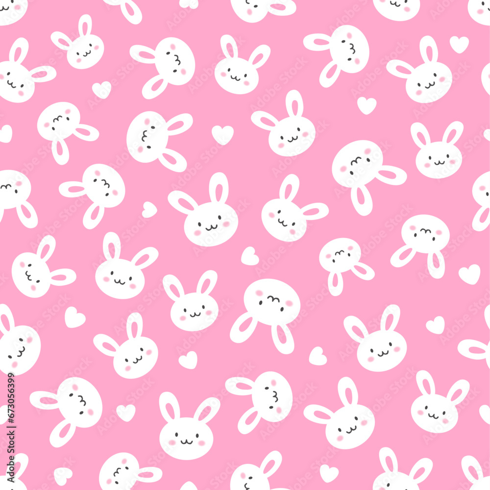 Seamless pattern of cute white rabbits on pink background, cartoon, suitable for wall decoration, wallpaper, wrapping paper, scrapbook, fabric and interior design