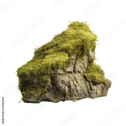 Moss covered stone isolated transparent, Generative AI