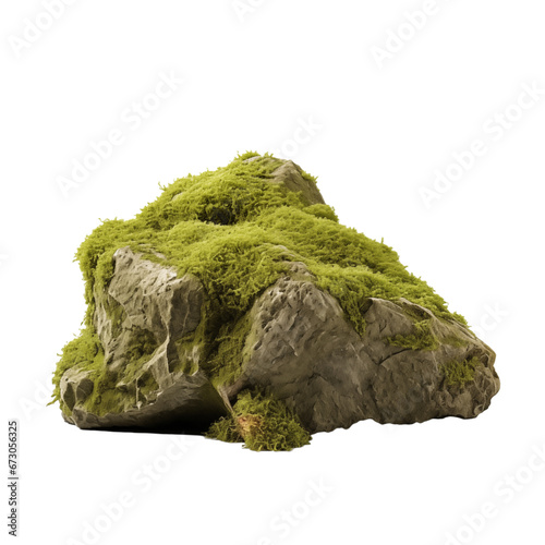 Moss covered stone isolated transparent, Generative AI
