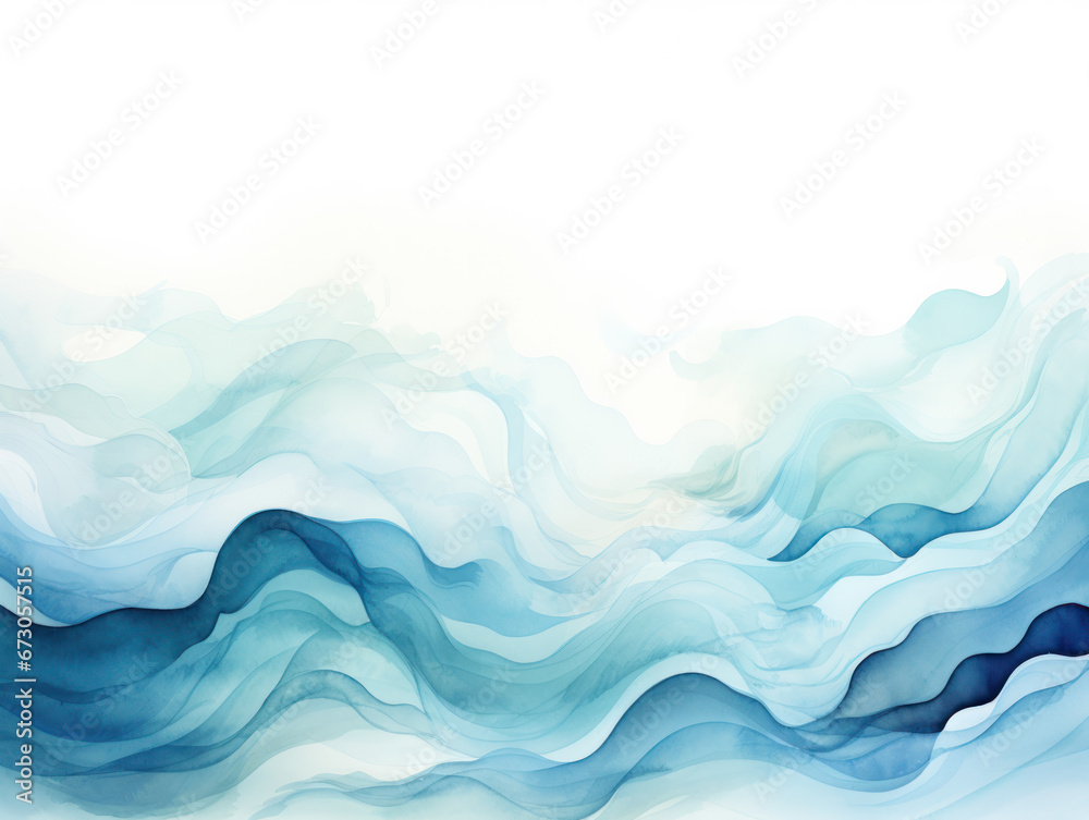 Fototapeta premium Abstract Water Ink Wave - Baby Blue and Denim Blend Watercolor