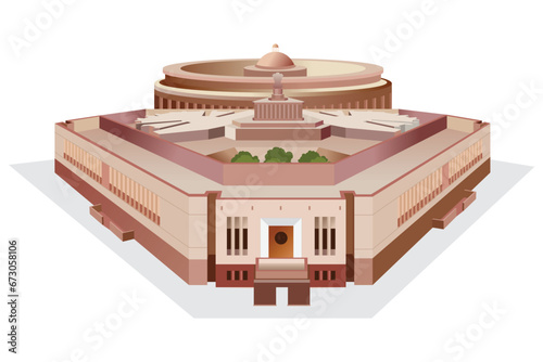 New Indian parliament building with old parliament vector illustration photo