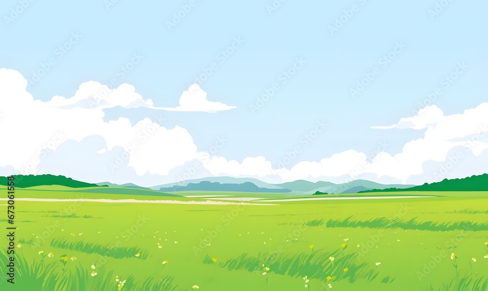 Fototapeta premium landscape with green grass and sky, Generative AI
