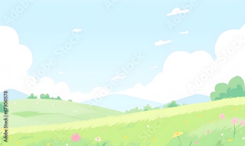 landscape with green grass and sky, Generative AI
