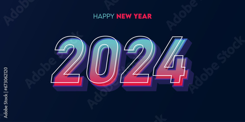 Creative 2024 happy new year celebration greeting card and social media post or banner design template in neon light style or technology concept. Vector Illustration.