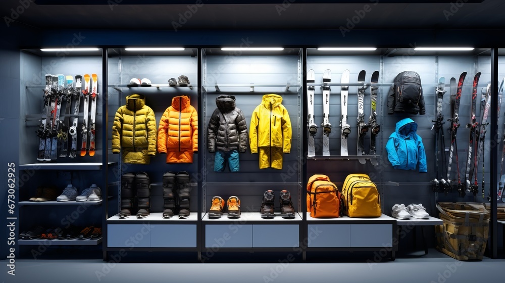 Background from winter and ski accessories. AI generated. - obrazy, fototapety, plakaty 
