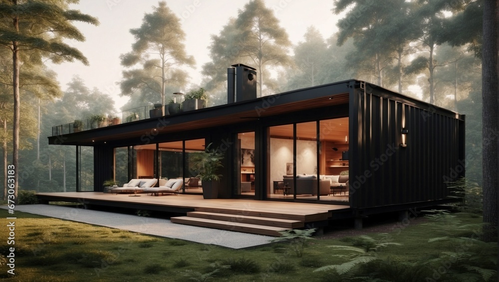 Fototapeta premium Modern Two-Story Container House in Forest