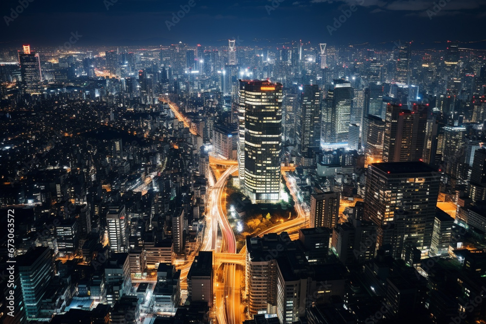 高層ビルが立ち並ぶ大都市の街並みの夜景