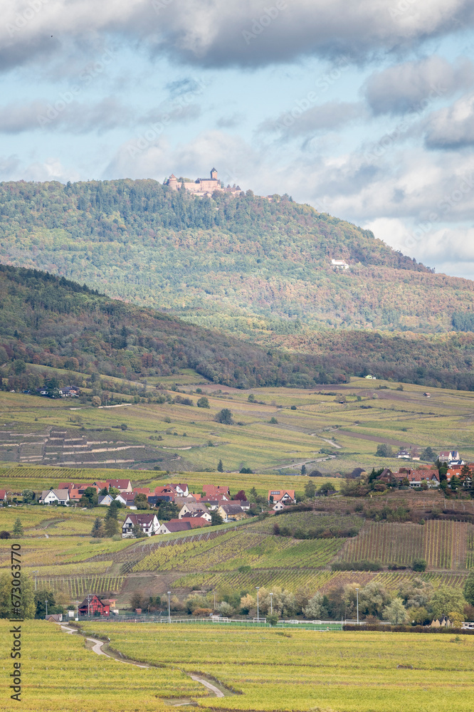 Chateau du Haut Koenigsbourg dominant la plaine d'Alsace et son vignoble