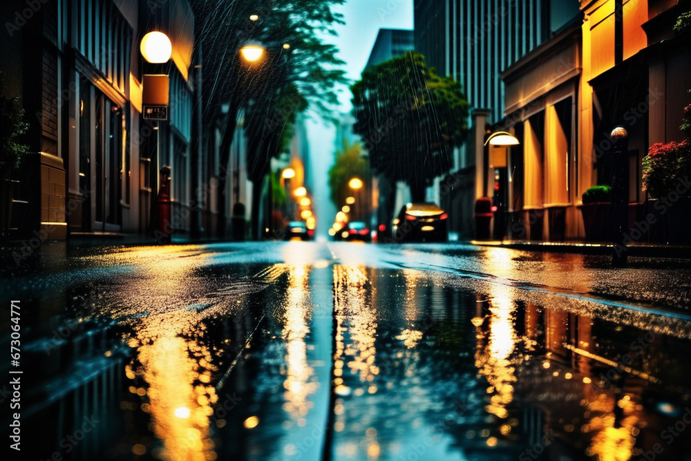 rainy street. Generative AI