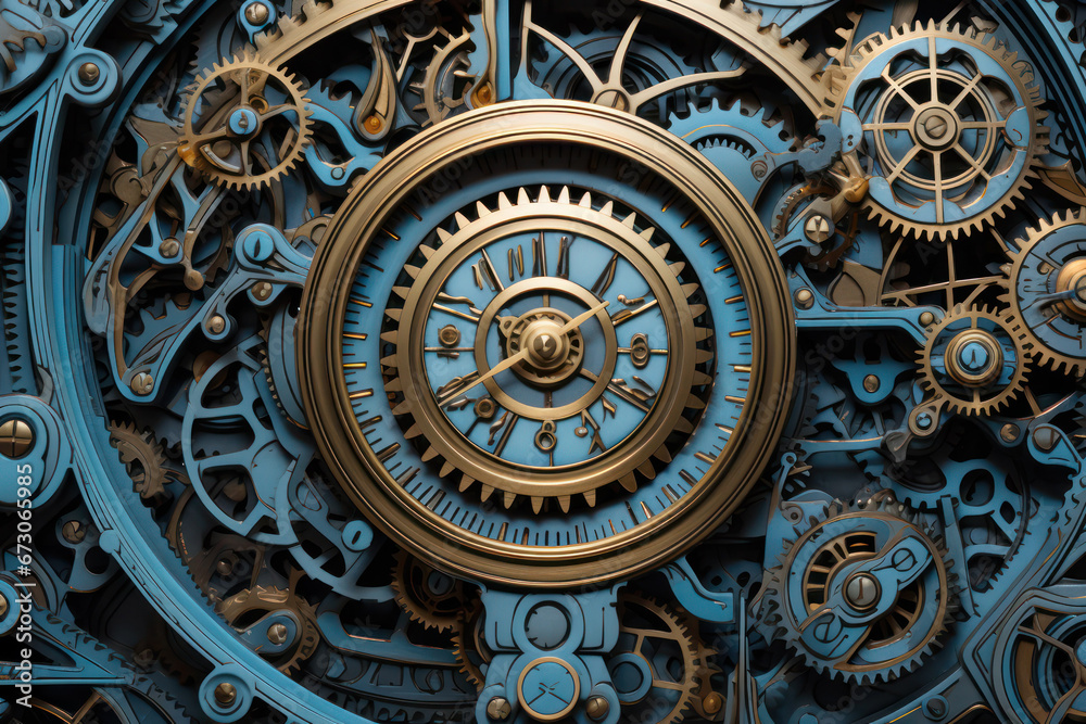 Precision Engineering, Detailed Clockwork Gears in Blue and Black