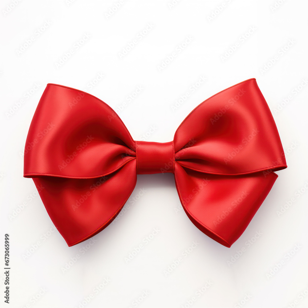 Single Red Ribbon Bow on Clean White Background
