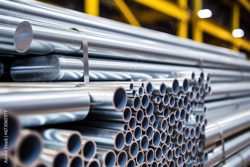 Aluminum and Chrome Stainless Pipes in Warehouse for Shipment, Industrial Pipeline