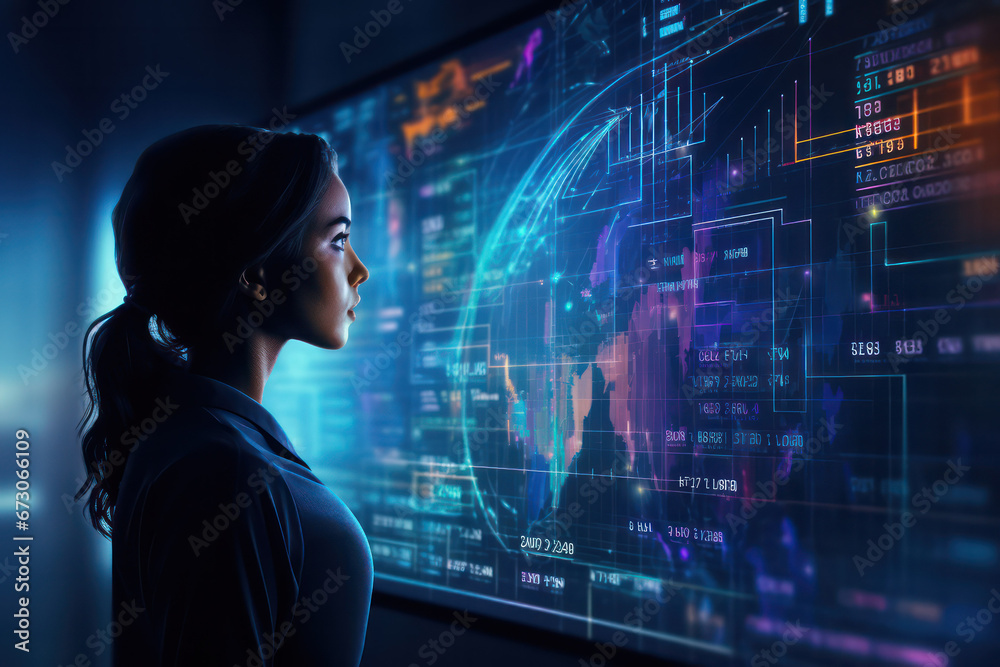 Business Professional Analyzing Technology Trends and Graphs Business Professional Analyzing Technology Trends and Graphs