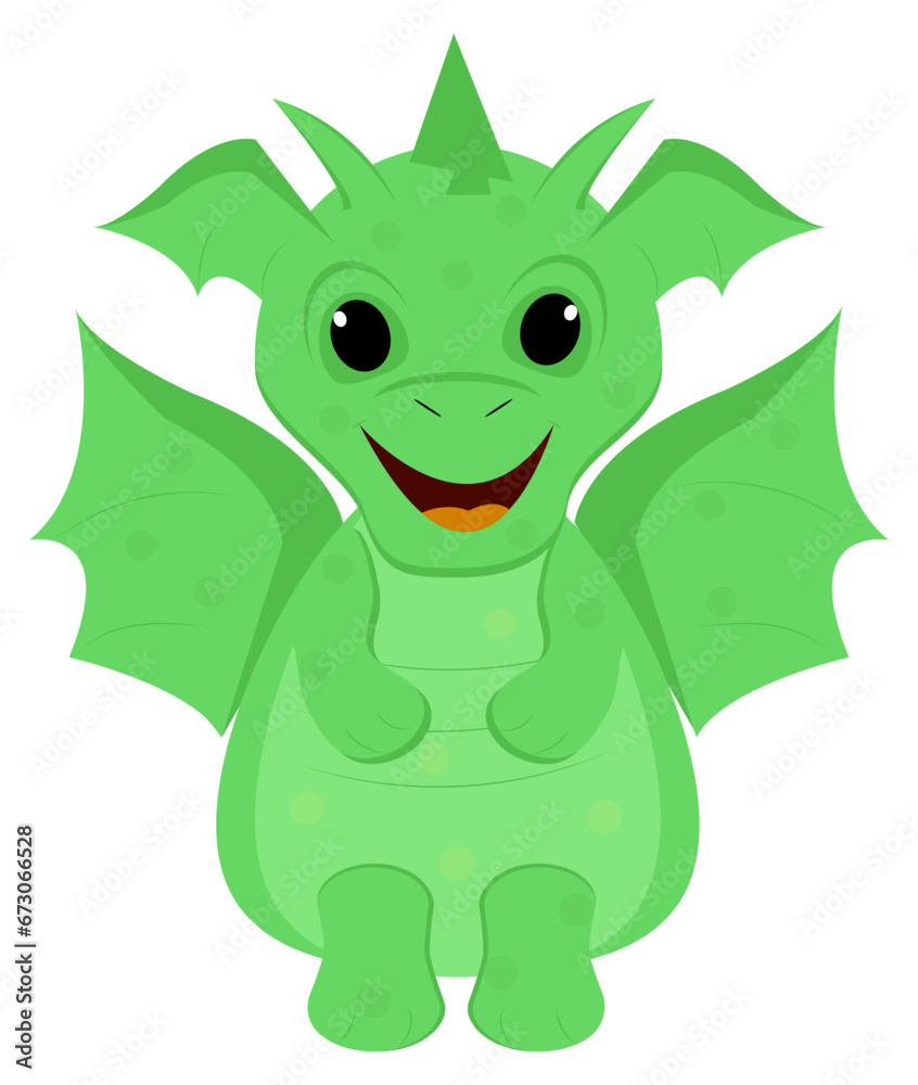 Cartoon light green dragon on a white background. Symbol of 2024. Vector image Cartoon light green dragon on a white background. Symbol of 2024. Vector image