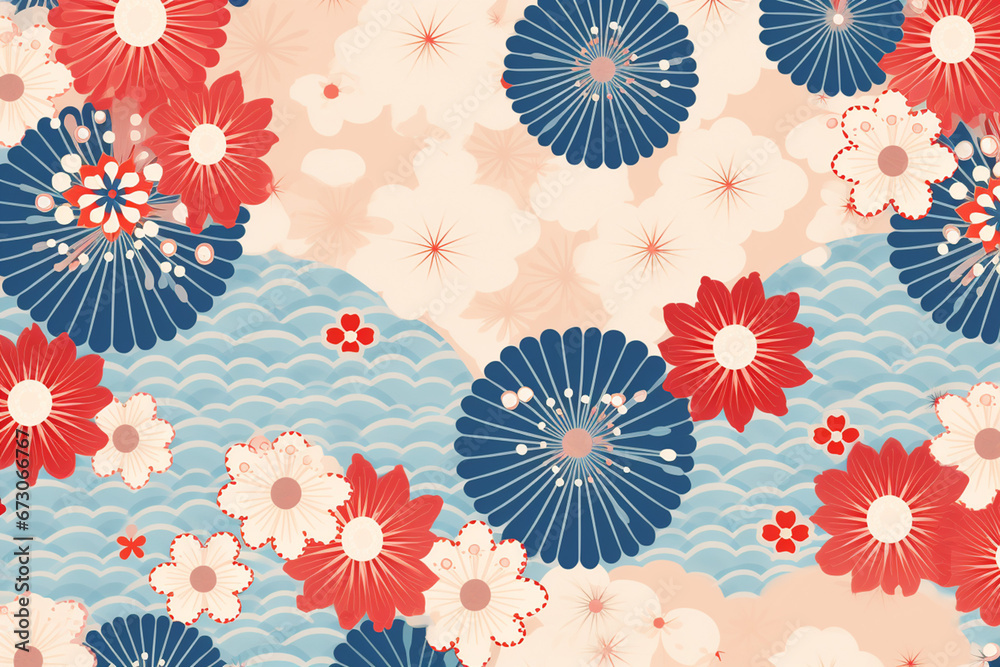 Fototapeta premium 梅の花の和風模様