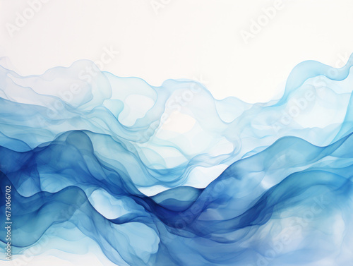 Abstract Water Ink Wave - Denim Blue Blend Watercolor