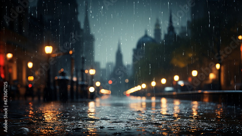 雨の降る町の景色(generative ai) photo