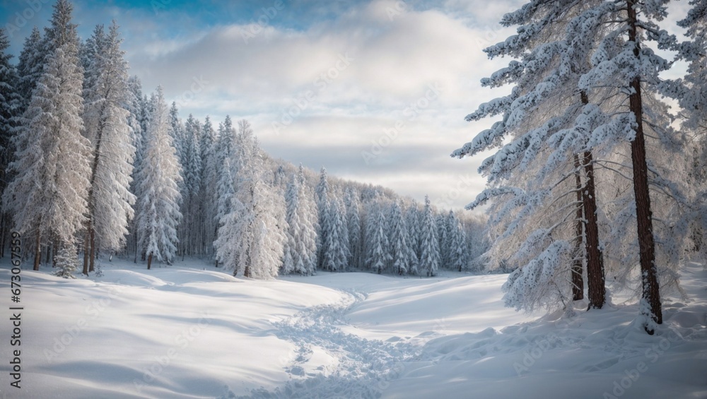Fototapeta premium Nature's Winter Embrace: Breathtaking Snowy Mountain Panorama. Generative AI