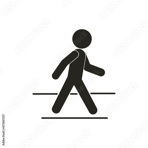 Isolated black pictogram sign of man walking on walk lane, for cross walk of pedestrian walkway line