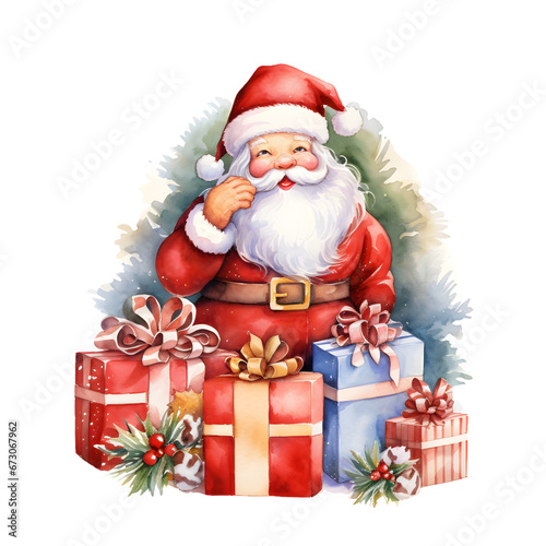 santa claus with gifts on transparent background