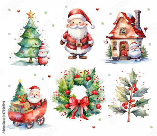 Set of christmas watercolor elements