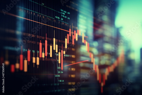 stock market indices against the backdrop of the city. generative ai. growth and decline in the stock market. economic crisis. 