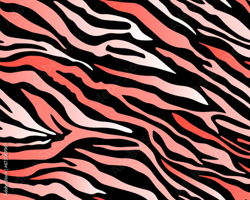 Full seamless tiger and zebra stripes animal skin pattern. Red black texture for textile fabric print. Suitable for fashion use.